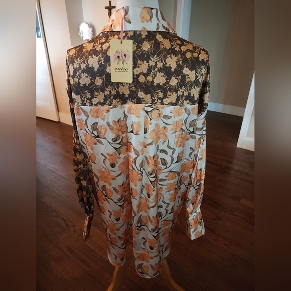 NWT Entro Floral Patterned Blouse in Orange and Brown - Picture 4 of 6